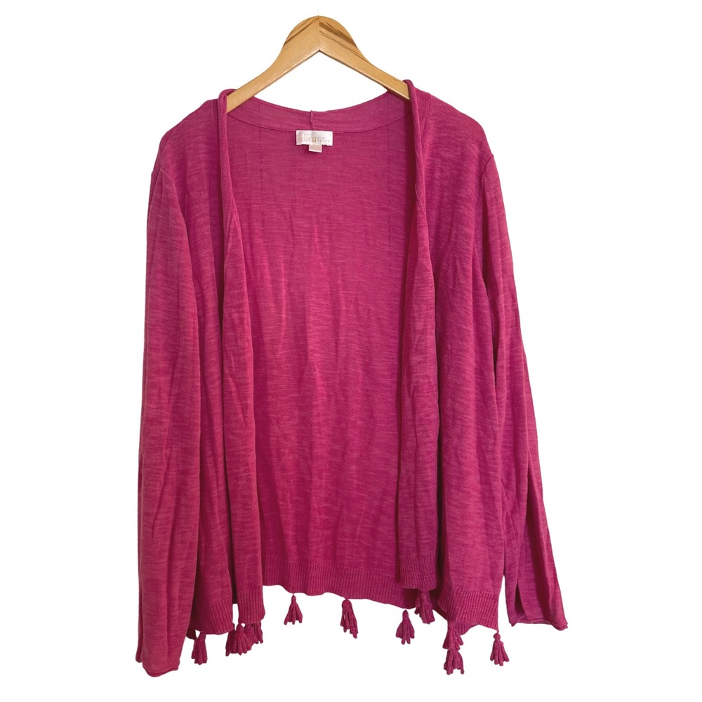 Belle‎ Kim Gravel Pink Tassel Open Front Cardigan Sweater 3X Lightweight